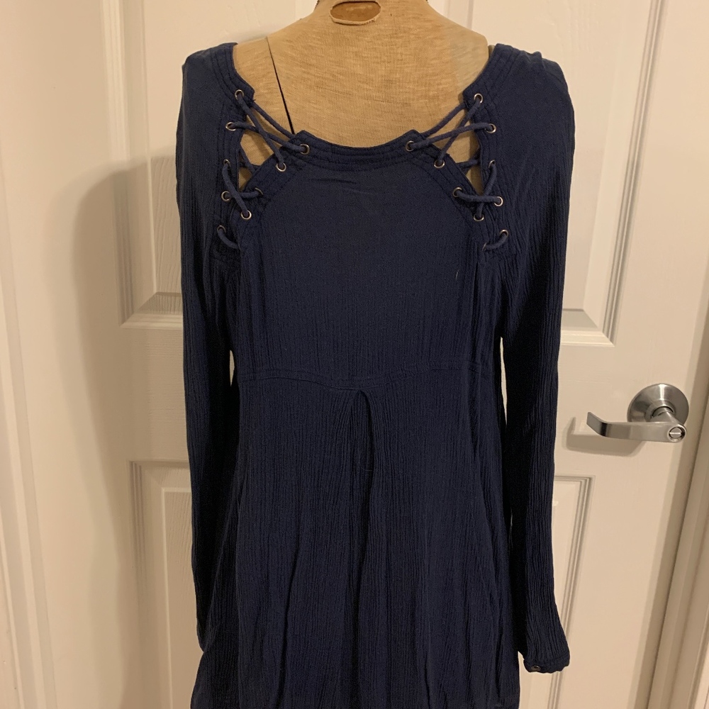 Free People Long Sleeve Lace up Blouse R8 - Picture 3 of 4